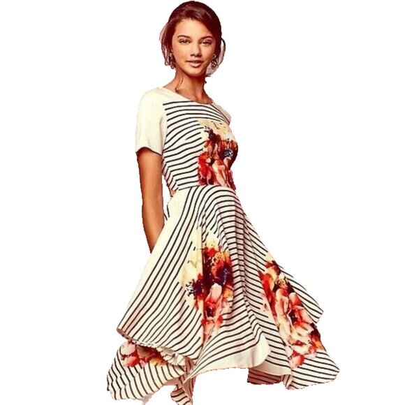 Anthropologie COREY LYNN CALTER Verna Midi Dress Size 4 Cream Multicolor H-32 - Picture 1 of 13